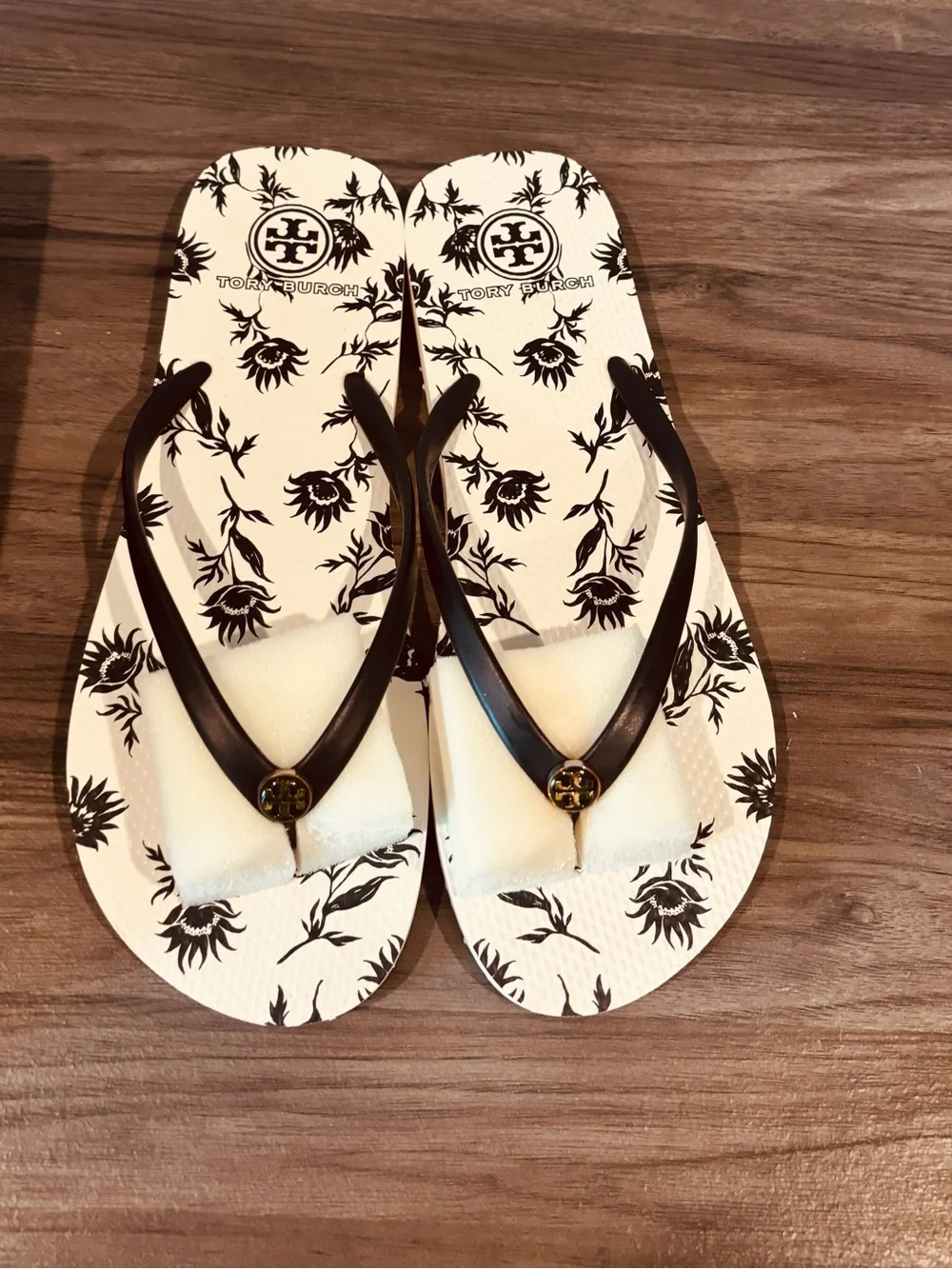 Tory Burch Navy and-White Floral Logo Flip Flop Sandals 11 M Summer Spring Beach